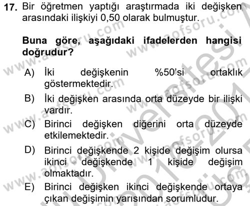 Öğretimde Planlama Ve Değerlendirme Dersi 2016 - 2017 Yılı 3 Ders Sınav Soruları 17. Soru
