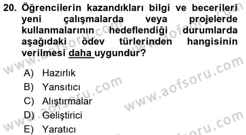 Öğretimde Planlama Ve Değerlendirme Dersi 2016 - 2017 Yılı 3 Ders Sınav Soruları 20. Soru