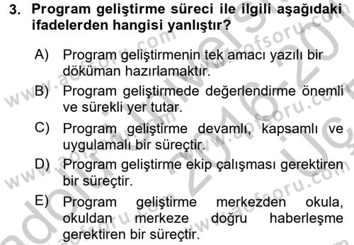 Öğretimde Planlama Ve Değerlendirme Dersi 2016 - 2017 Yılı 3 Ders Sınav Soruları 3. Soru