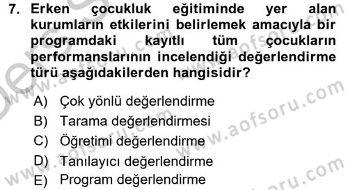 Öğretimde Planlama Ve Değerlendirme Dersi 2016 - 2017 Yılı 3 Ders Sınav Soruları 7. Soru