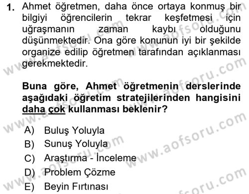 Öğretimde Planlama Ve Değerlendirme Dersi 2016 - 2017 Yılı (Vize) Ara Sınav Soruları 1. Soru