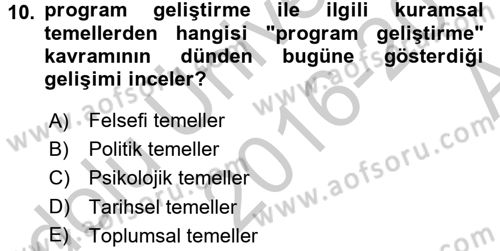 Öğretimde Planlama Ve Değerlendirme Dersi 2016 - 2017 Yılı (Vize) Ara Sınav Soruları 10. Soru