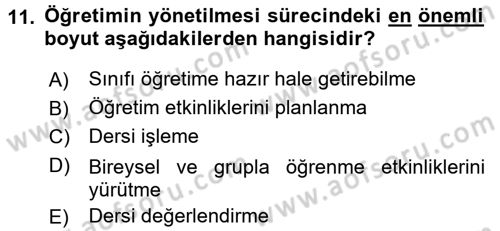 Öğretimde Planlama Ve Değerlendirme Dersi 2016 - 2017 Yılı (Vize) Ara Sınav Soruları 11. Soru