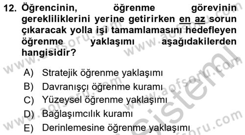 Öğretimde Planlama Ve Değerlendirme Dersi 2016 - 2017 Yılı (Vize) Ara Sınav Soruları 12. Soru