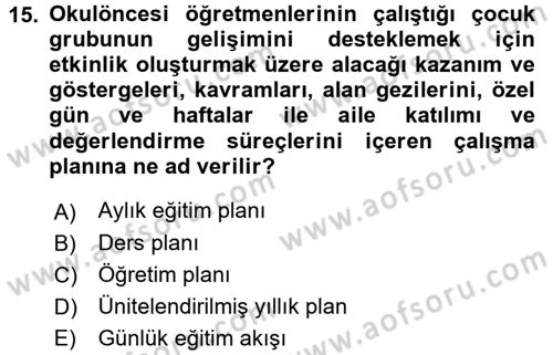 Öğretimde Planlama Ve Değerlendirme Dersi 2016 - 2017 Yılı (Vize) Ara Sınav Soruları 15. Soru