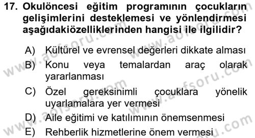 Öğretimde Planlama Ve Değerlendirme Dersi 2016 - 2017 Yılı (Vize) Ara Sınav Soruları 17. Soru