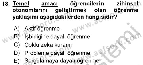 Öğretimde Planlama Ve Değerlendirme Dersi 2016 - 2017 Yılı (Vize) Ara Sınav Soruları 18. Soru