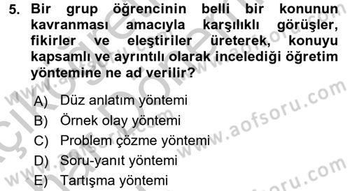 Öğretimde Planlama Ve Değerlendirme Dersi 2016 - 2017 Yılı (Vize) Ara Sınav Soruları 5. Soru