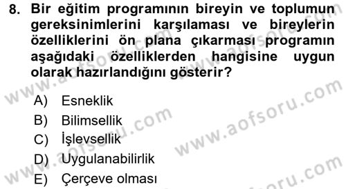 Öğretimde Planlama Ve Değerlendirme Dersi 2016 - 2017 Yılı (Vize) Ara Sınav Soruları 8. Soru