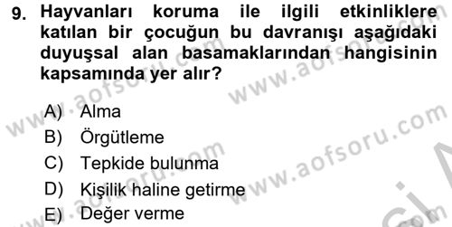Öğretimde Planlama Ve Değerlendirme Dersi 2016 - 2017 Yılı (Vize) Ara Sınav Soruları 9. Soru