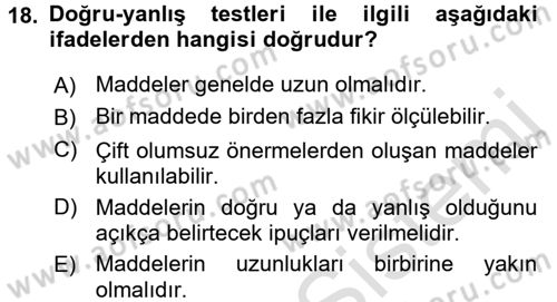 Öğretimde Planlama Ve Değerlendirme Dersi 2016 - 2017 Yılı (Final) Dönem Sonu Sınav Soruları 18. Soru