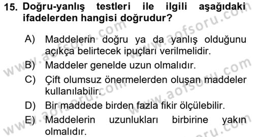 Öğretimde Planlama Ve Değerlendirme Dersi 2017 - 2018 Yılı 3 Ders Sınav Soruları 15. Soru