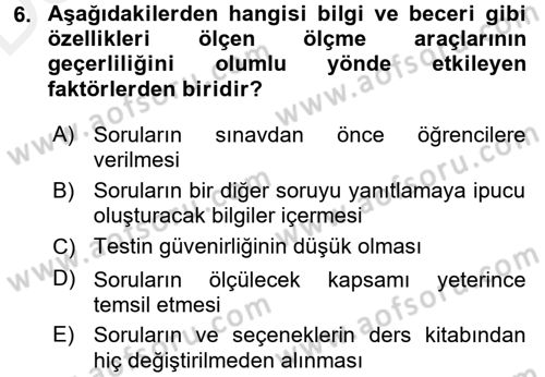 Öğretimde Planlama Ve Değerlendirme Dersi 2017 - 2018 Yılı 3 Ders Sınav Soruları 6. Soru
