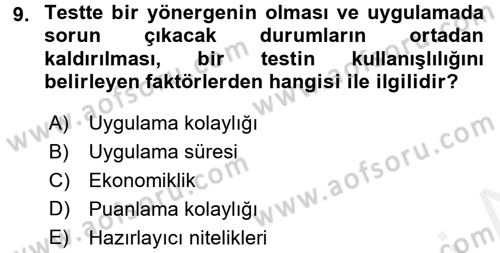 Öğretimde Planlama Ve Değerlendirme Dersi 2017 - 2018 Yılı 3 Ders Sınav Soruları 9. Soru