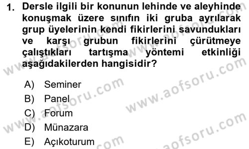 Öğretimde Planlama Ve Değerlendirme Dersi 2017 - 2018 Yılı (Vize) Ara Sınav Soruları 1. Soru