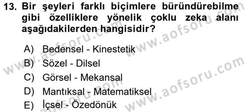 Öğretimde Planlama Ve Değerlendirme Dersi 2017 - 2018 Yılı (Vize) Ara Sınav Soruları 13. Soru