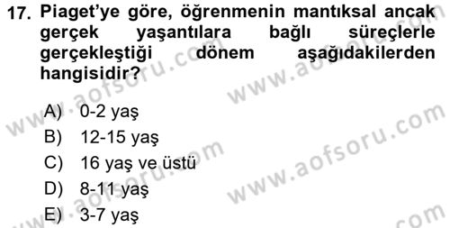 Öğretimde Planlama Ve Değerlendirme Dersi 2017 - 2018 Yılı (Vize) Ara Sınav Soruları 17. Soru