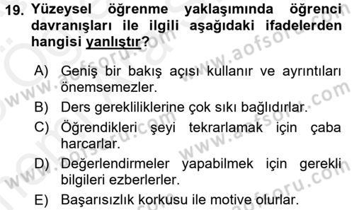 Öğretimde Planlama Ve Değerlendirme Dersi 2017 - 2018 Yılı (Vize) Ara Sınav Soruları 19. Soru