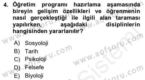 Öğretimde Planlama Ve Değerlendirme Dersi 2017 - 2018 Yılı (Vize) Ara Sınav Soruları 4. Soru