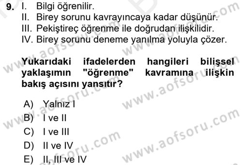 Öğretimde Planlama Ve Değerlendirme Dersi 2017 - 2018 Yılı (Vize) Ara Sınav Soruları 9. Soru