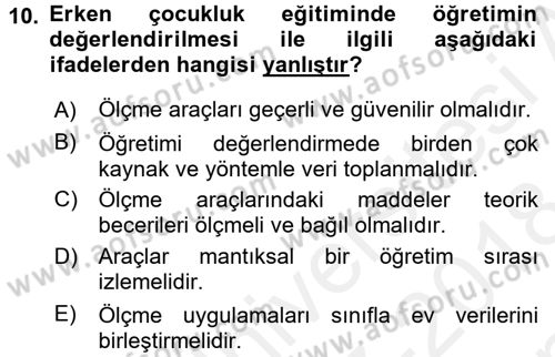 Öğretimde Planlama Ve Değerlendirme Dersi 2017 - 2018 Yılı (Final) Dönem Sonu Sınav Soruları 10. Soru