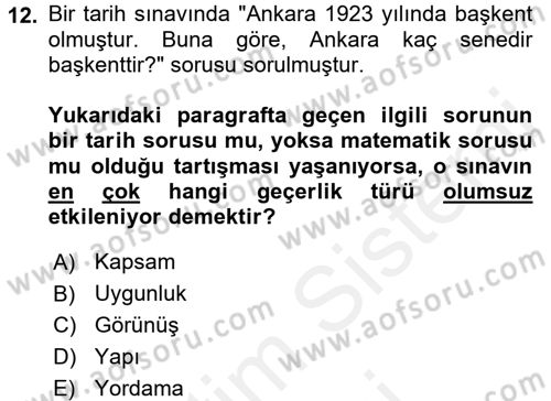 Öğretimde Planlama Ve Değerlendirme Dersi 2017 - 2018 Yılı (Final) Dönem Sonu Sınav Soruları 12. Soru