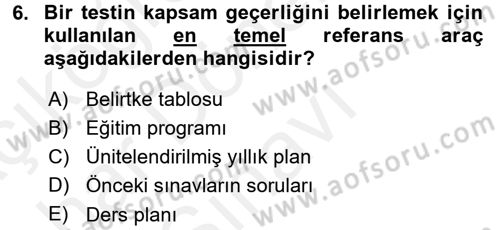 Öğretimde Planlama Ve Değerlendirme Dersi 2017 - 2018 Yılı (Final) Dönem Sonu Sınav Soruları 6. Soru
