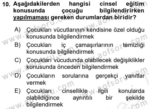 Çocuk Gelişimi Dersi 2016 - 2017 Yılı (Final) Dönem Sonu Sınav Soruları 10. Soru