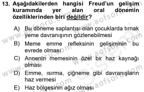 Çocuk Gelişimi Dersi 2016 - 2017 Yılı (Final) Dönem Sonu Sınav Soruları 13. Soru