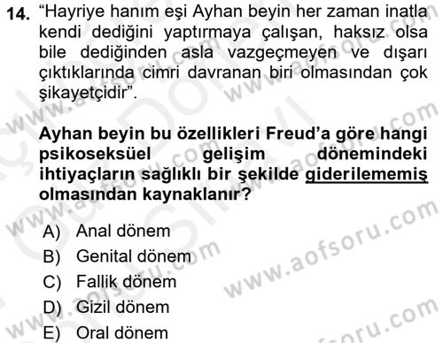 Çocuk Gelişimi Dersi 2016 - 2017 Yılı (Final) Dönem Sonu Sınav Soruları 14. Soru
