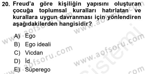 Çocuk Gelişimi Dersi 2016 - 2017 Yılı (Final) Dönem Sonu Sınav Soruları 20. Soru
