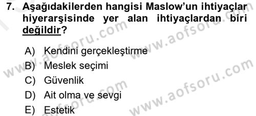 Çocuk Gelişimi Dersi 2016 - 2017 Yılı (Final) Dönem Sonu Sınav Soruları 7. Soru