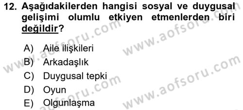 Çocuk Gelişimi Dersi 2017 - 2018 Yılı 3 Ders Sınav Soruları 12. Soru