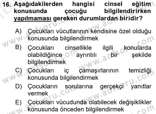 Çocuk Gelişimi Dersi 2017 - 2018 Yılı 3 Ders Sınavı 16. Soru