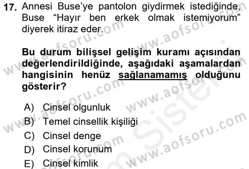 Çocuk Gelişimi Dersi 2017 - 2018 Yılı 3 Ders Sınav Soruları 17. Soru