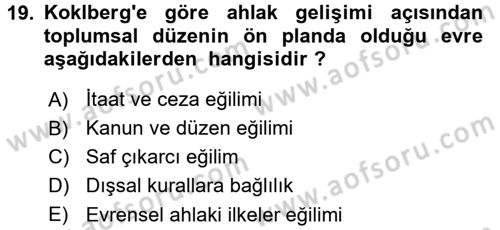Çocuk Gelişimi Dersi 2017 - 2018 Yılı 3 Ders Sınav Soruları 19. Soru