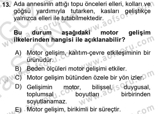 Çocuk Gelişimi Dersi Ara Sınavı Deneme Sınav Soruları 13. Soru