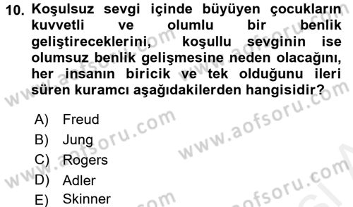 Çocuk Gelişimi Dersi 2017 - 2018 Yılı (Final) Dönem Sonu Sınav Soruları 10. Soru