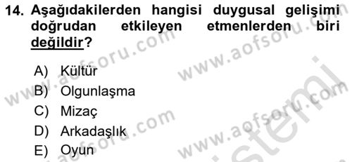 Çocuk Gelişimi Dersi 2018 - 2019 Yılı 3 Ders Sınav Soruları 14. Soru