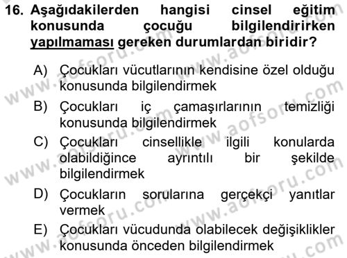 Çocuk Gelişimi Dersi 2018 - 2019 Yılı 3 Ders Sınav Soruları 16. Soru