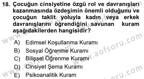 Çocuk Gelişimi Dersi 2018 - 2019 Yılı 3 Ders Sınav Soruları 18. Soru