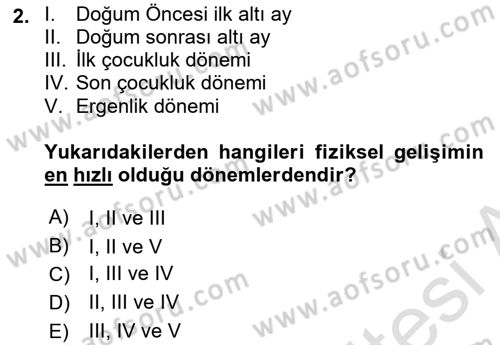 Çocuk Gelişimi Dersi 2018 - 2019 Yılı 3 Ders Sınavı 2. Soru