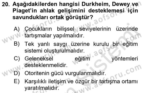 Çocuk Gelişimi Dersi 2018 - 2019 Yılı 3 Ders Sınav Soruları 20. Soru
