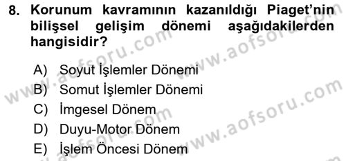 Çocuk Gelişimi Dersi 2018 - 2019 Yılı 3 Ders Sınav Soruları 8. Soru