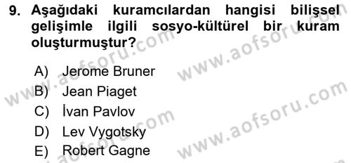 Çocuk Gelişimi Dersi 2018 - 2019 Yılı 3 Ders Sınav Soruları 9. Soru