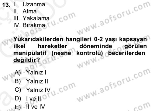 Çocuk Gelişimi Dersi Ara Sınavı Deneme Sınav Soruları 13. Soru