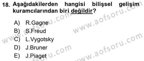 Çocuk Gelişimi Dersi Ara Sınavı Deneme Sınav Soruları 18. Soru