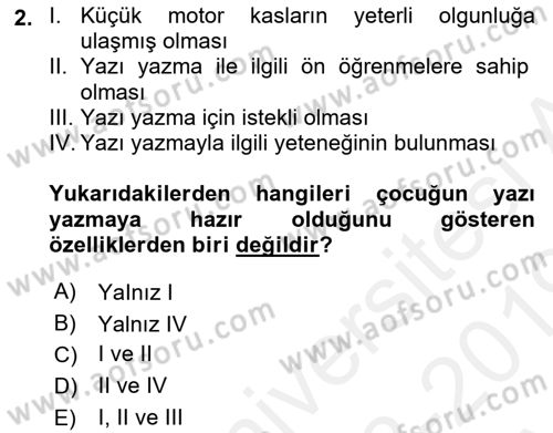 Çocuk Gelişimi Dersi Ara Sınavı Deneme Sınav Soruları 2. Soru
