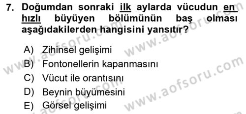Çocuk Gelişimi Dersi Ara Sınavı Deneme Sınav Soruları 7. Soru