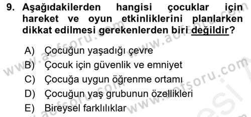 Çocuk Gelişimi Dersi Ara Sınavı Deneme Sınav Soruları 9. Soru